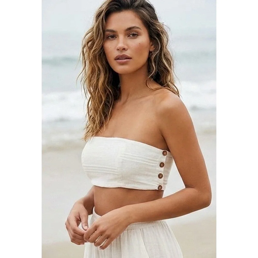 Free People Yara Tube Top Bandeau Large Strapless Boho Beachy Cottage Coastal